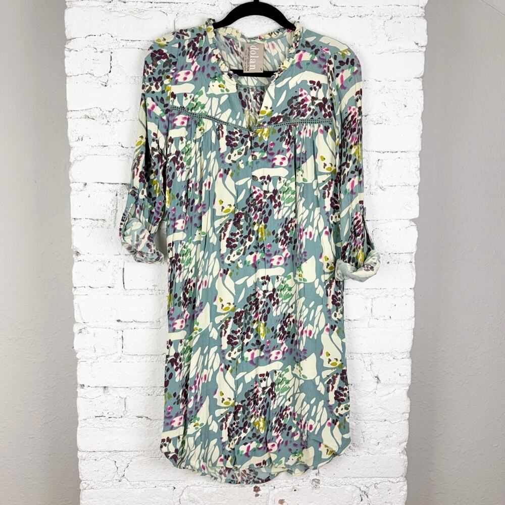 Dolan Left Coast Anthropologie Blue Floral Shirt Dress Long Sleeve Small